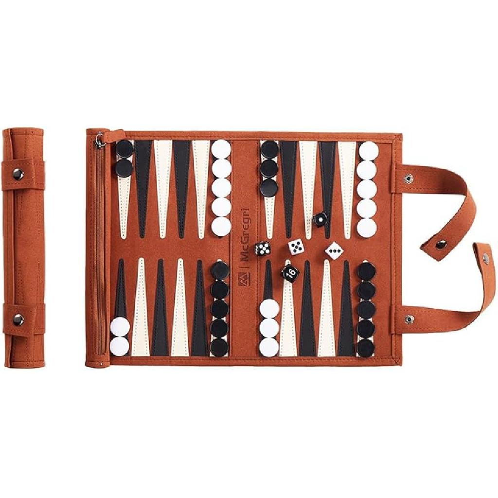 Backgammon Game Set - Leather Roll-up Board Games- Portable Travel Companion. Multiple Colors