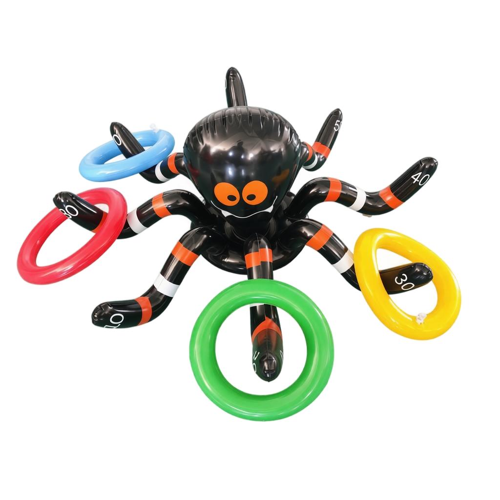 Inflatable Spider Ring Toss Game Set with Large Spider and Multiple Toss Rings for Indoor Outdoor Party Activities Halloween Event Decorations