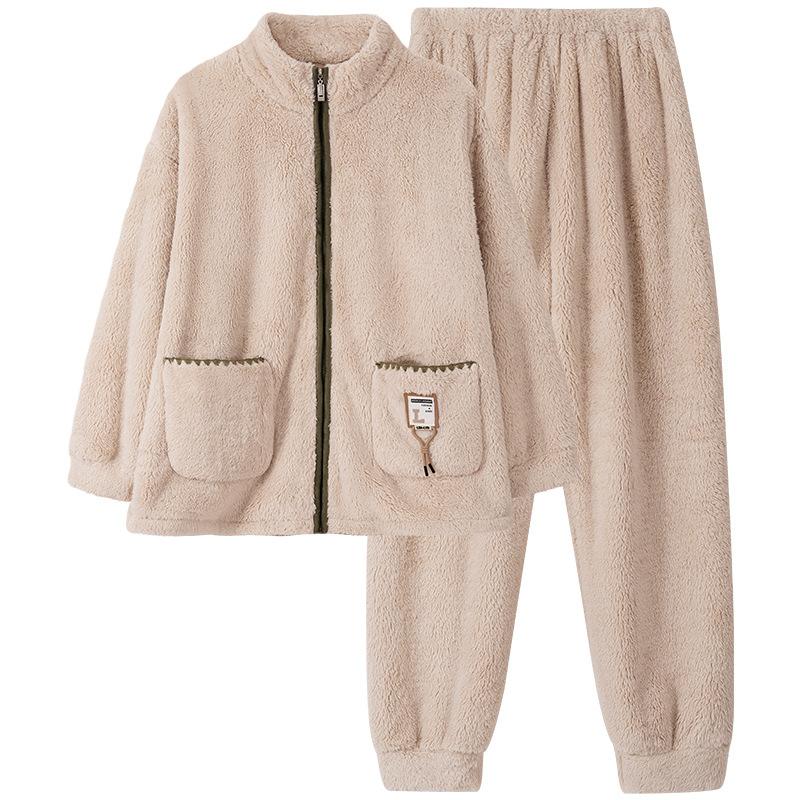 Couple Pajamas Women'S Autumn And Winter Coral Fleece Thickened Fleece Warm Flannel Zipper Men'S Loungewear Set