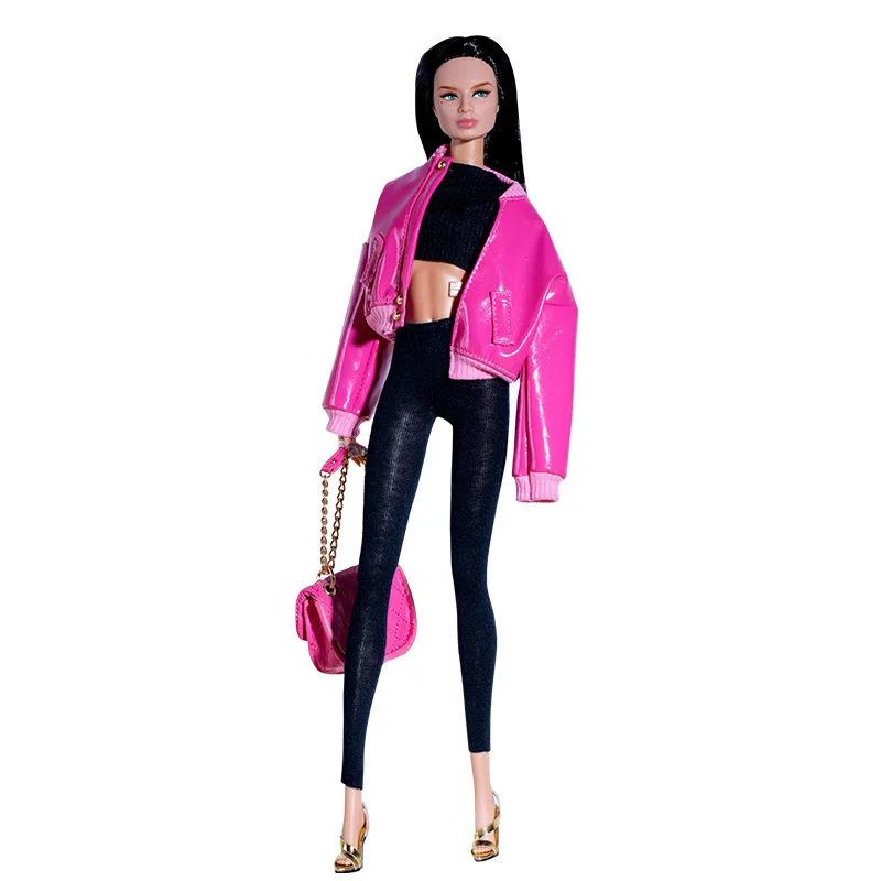 30cm European Fashion Supermodel Doll Clothes 1/6 Luxury Pink Temperament Leather Jacket+pant Sweet Dress Daily Dress Up Clothes