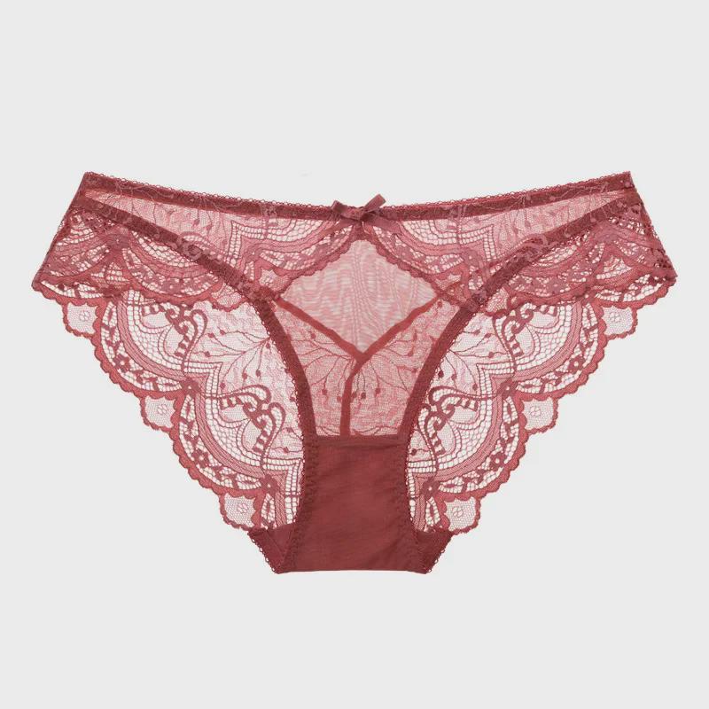 Red Lace Mid-Waist Sexy Panties for Women, Plus Size, Seamless Design