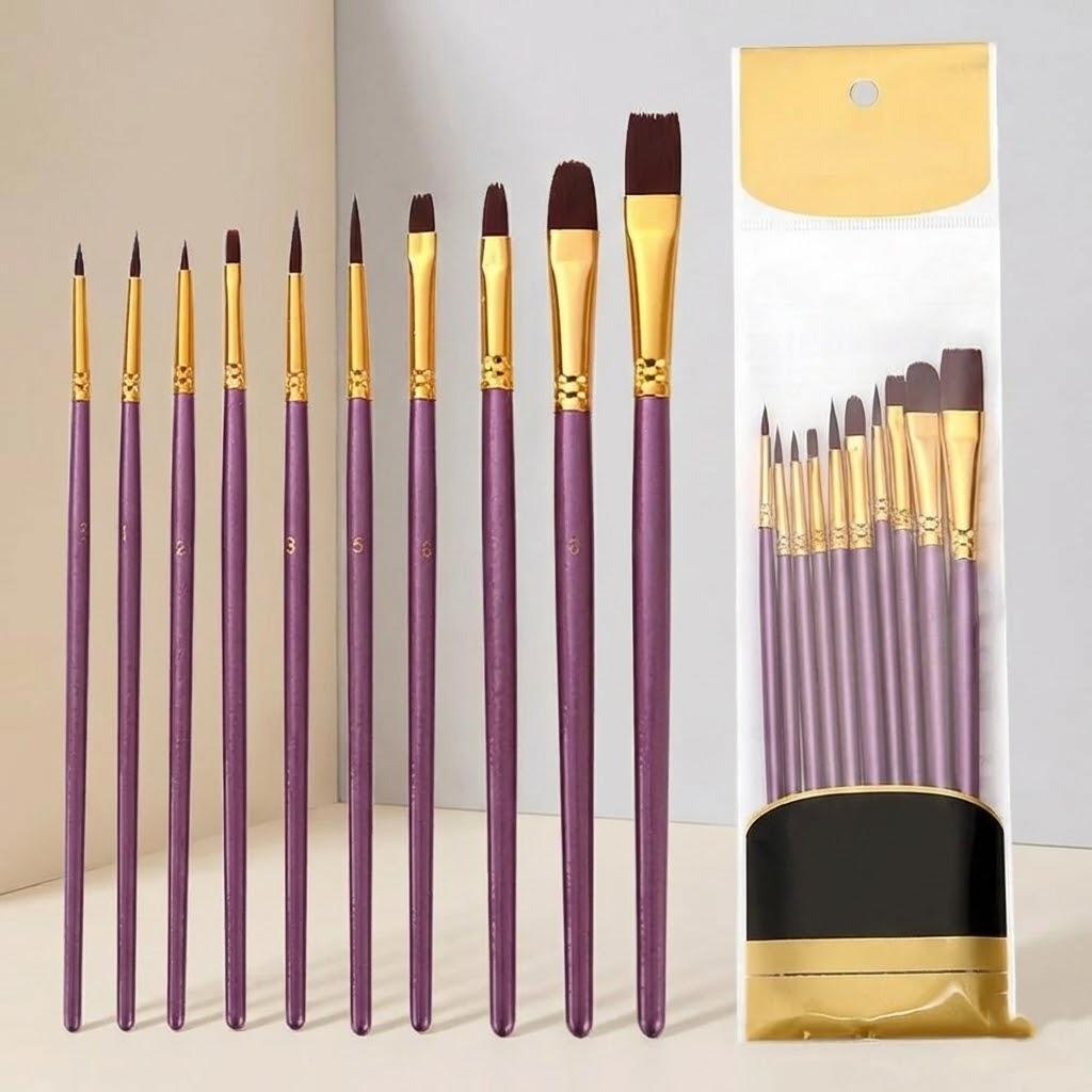 

10Pcs Set High Quality Nylon Watercolor Paint Brushes DIY Fabric Painting Tool Round Tips Art Supplies фіолетовий