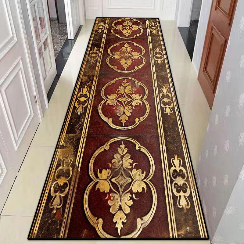 Retro Luxury Golden Pattern Home Corridor Decor Rug Stair Carpet Non-slip Soft Lint-free Washable Entrance Long Mat Big Size