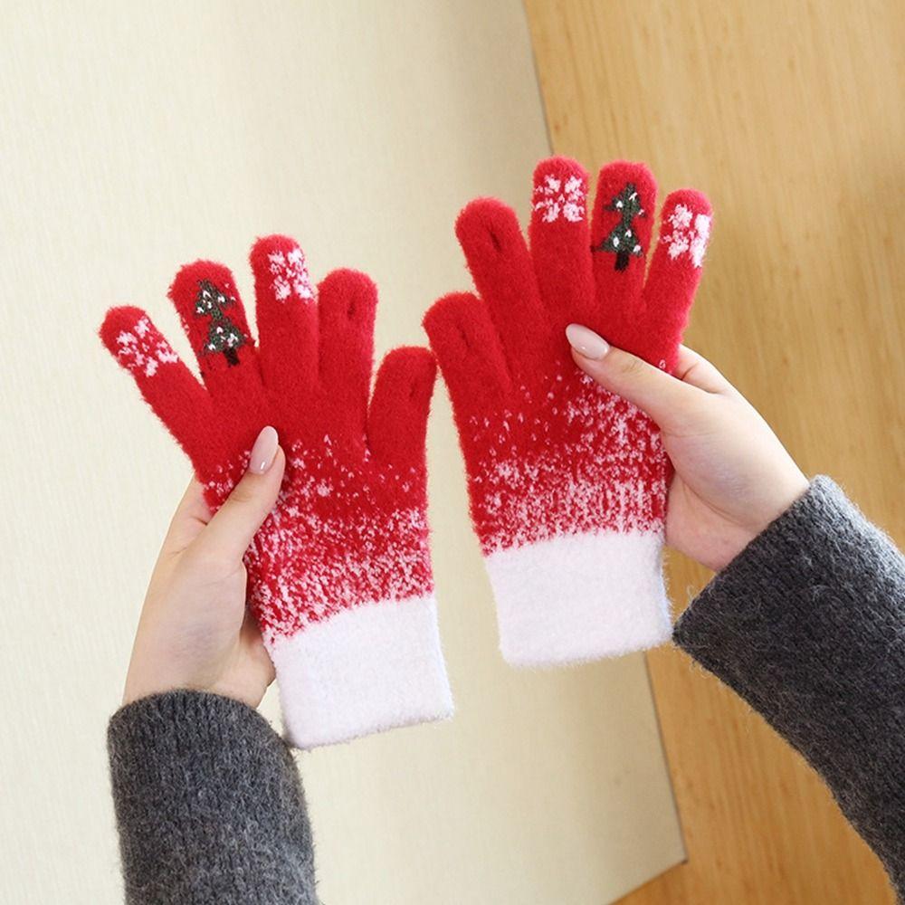 Warm Christmas Knitted Gloves  Women Mittens Soft Winter Velvet Gloves  Riding