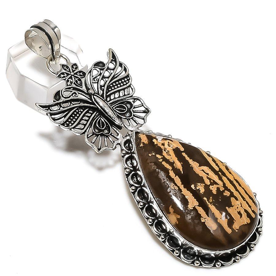 Natural Ocean Jasper Gemstone 925 Steling Silver Jewelry Pendant 3.39" W3w76