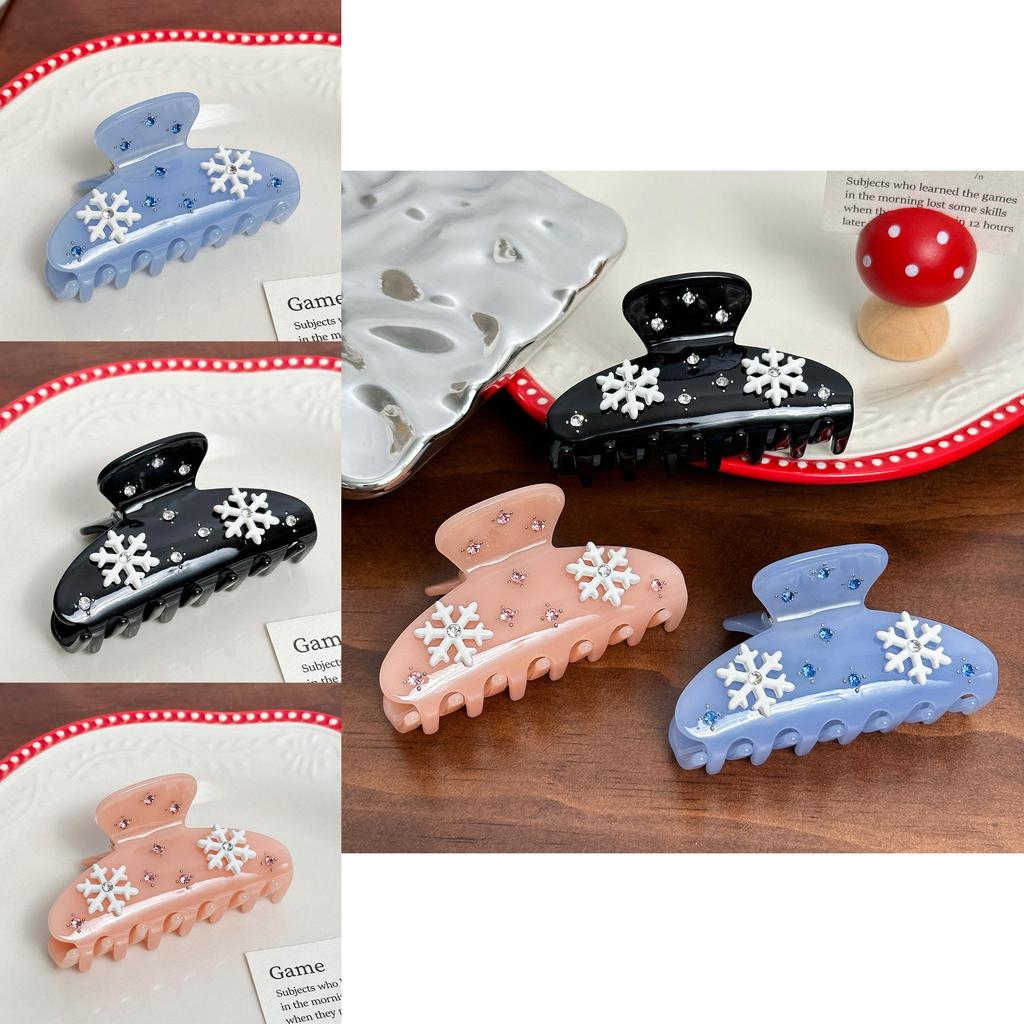 Luxurious Snowflake Hair Claw Clip In Pink Blue And Black With Stunning Rhinestone Embellishments
