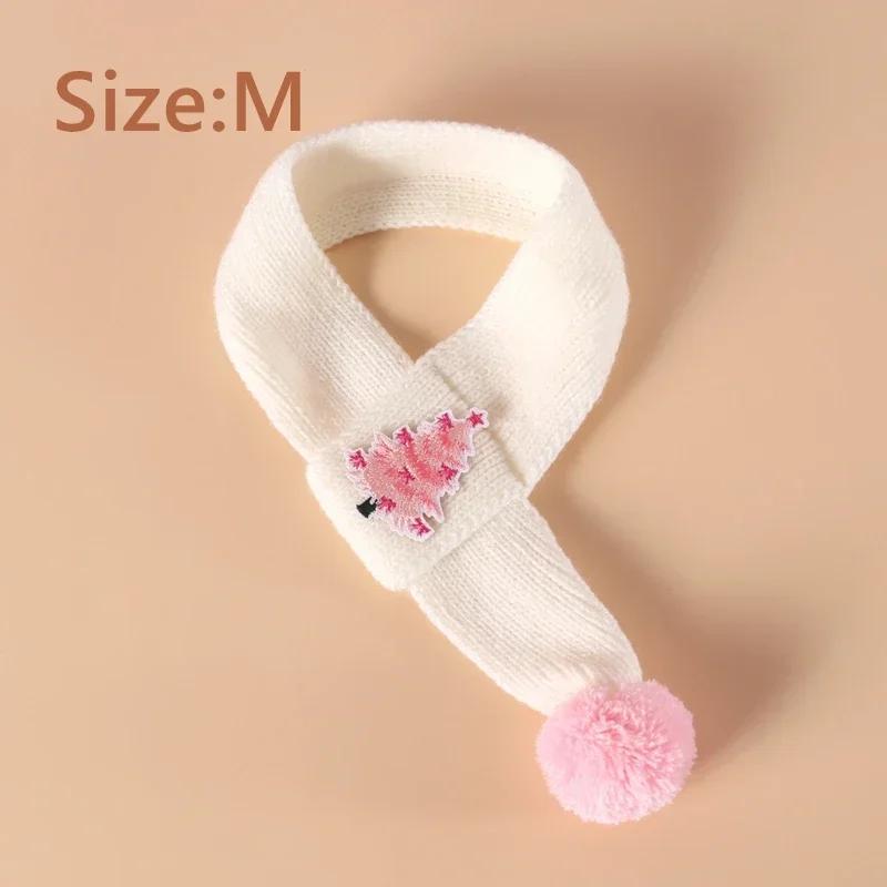 Cat Dog Knitted Scarf Christmas Tree & Bell Embroidery Neck Warmer with Pompom Ball Xmas Party Pet Dress-up Costume Accessories