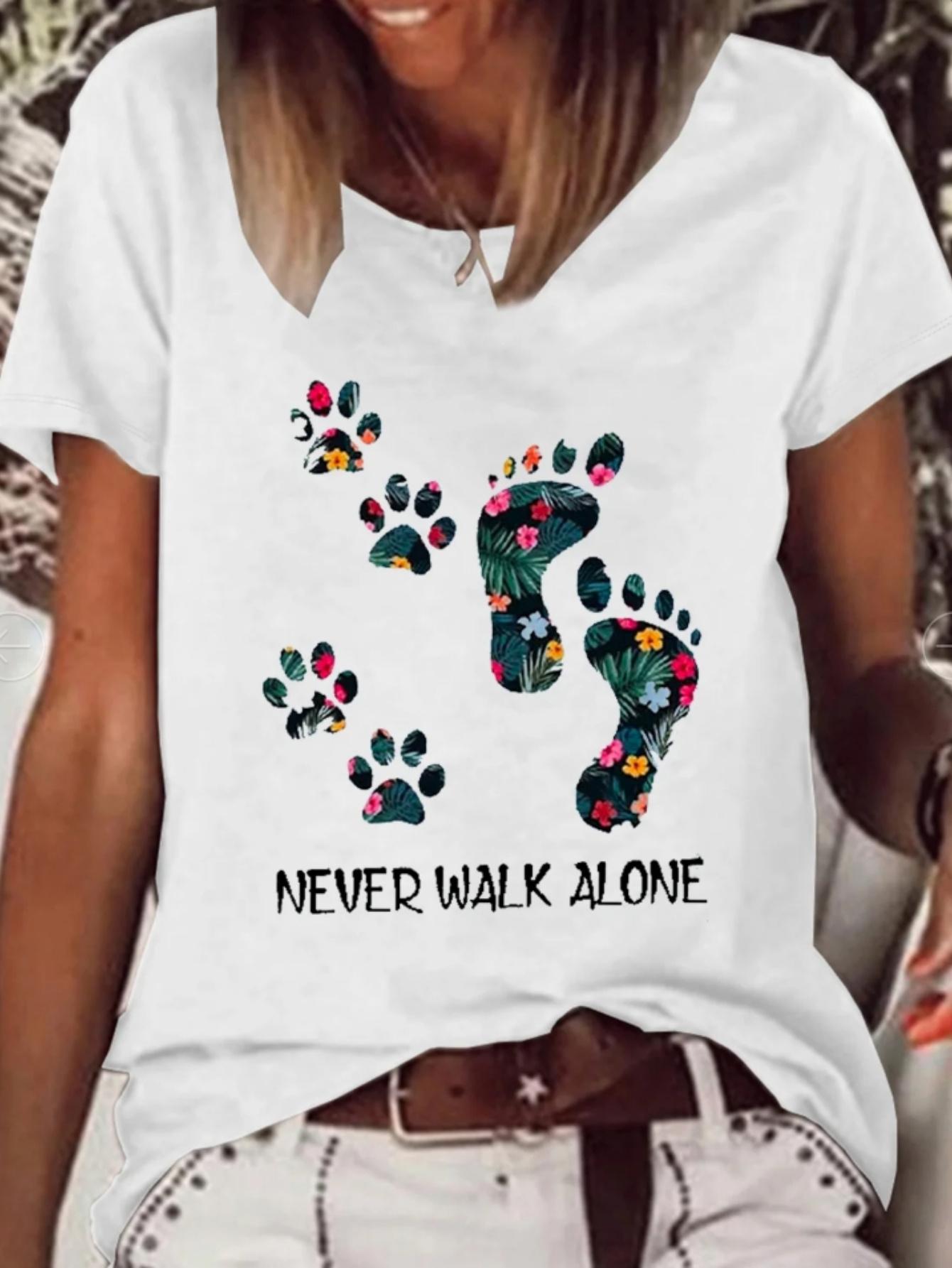 Floral Paw Prints Never Walk Alone Graphic T-shirt XXL
