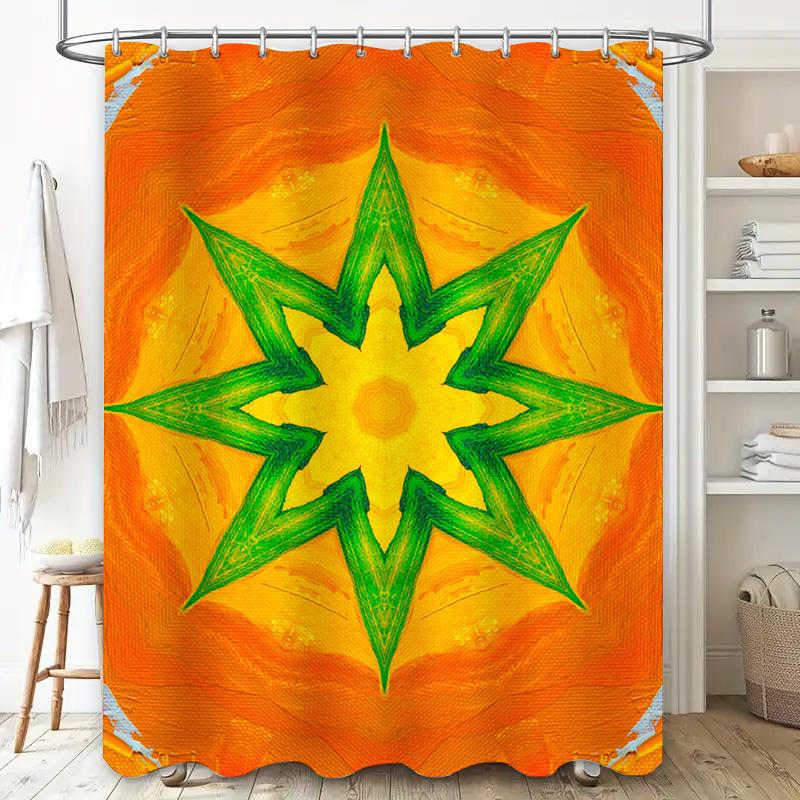 Elegant Bathroom Shower Curtain 3D Printed Floral Decorative Fabric Waterproof Bath Mat Cover In Bright Colors With Green Starbu