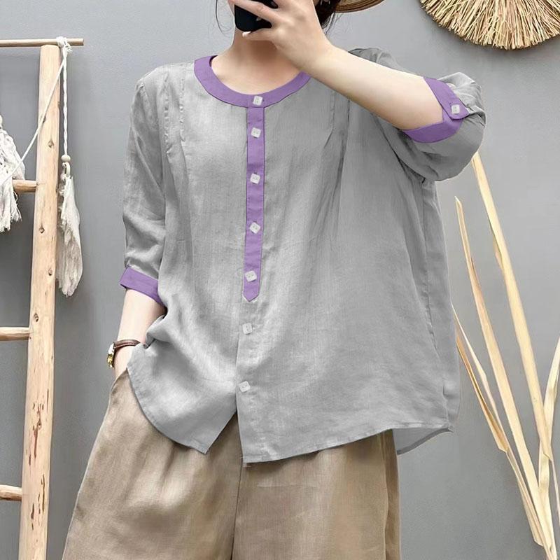 ZANZEA Women Casual Round Neck Loose Half Sleeve Blouse