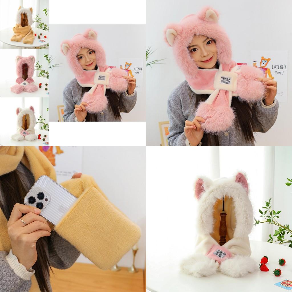 Cute Plush Bear Winter Hat And Scarf Set For Men And Women Soft Cozy Warmth