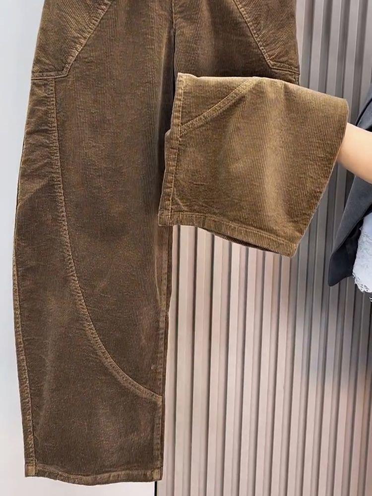 Winter 2025 Women's High Waist Retro Corduroy Slimming Wide Leg Floor-Length Pants