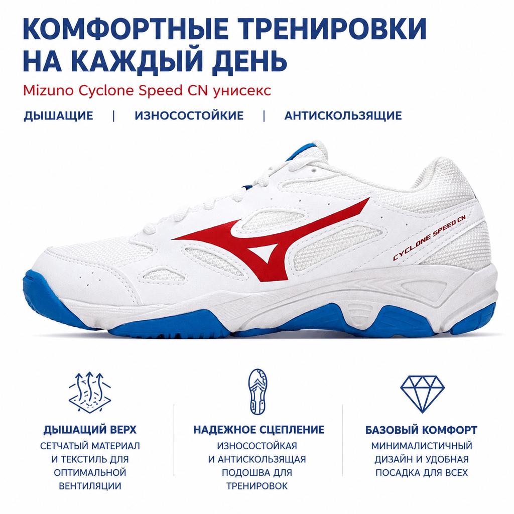 Mizuno Cyclone Speed CN Fabric Synthetic Leather Non-Slip Wear-Resistant Breathable Low-Top Training Shoes Unisex Sneakers White Blue Red V1GA218125