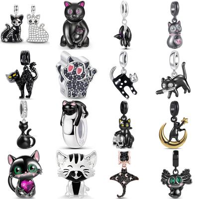 New Copper Charm Fit Original Bracelet Accessories Women Jewelry Charming Black Cat Series
