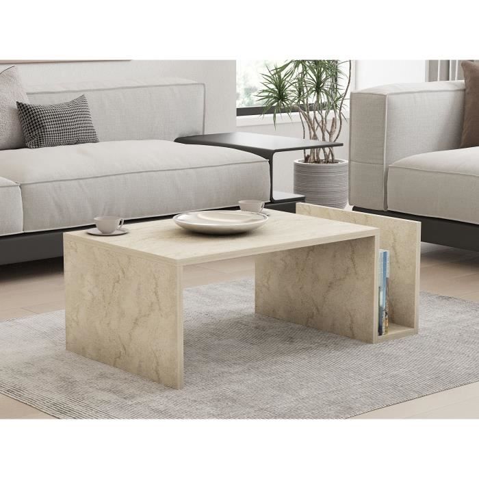 Coffee Table - MEMO - Rectangular - Travertine Marble Effect - 86.8 X 32.4 X 50 Cm