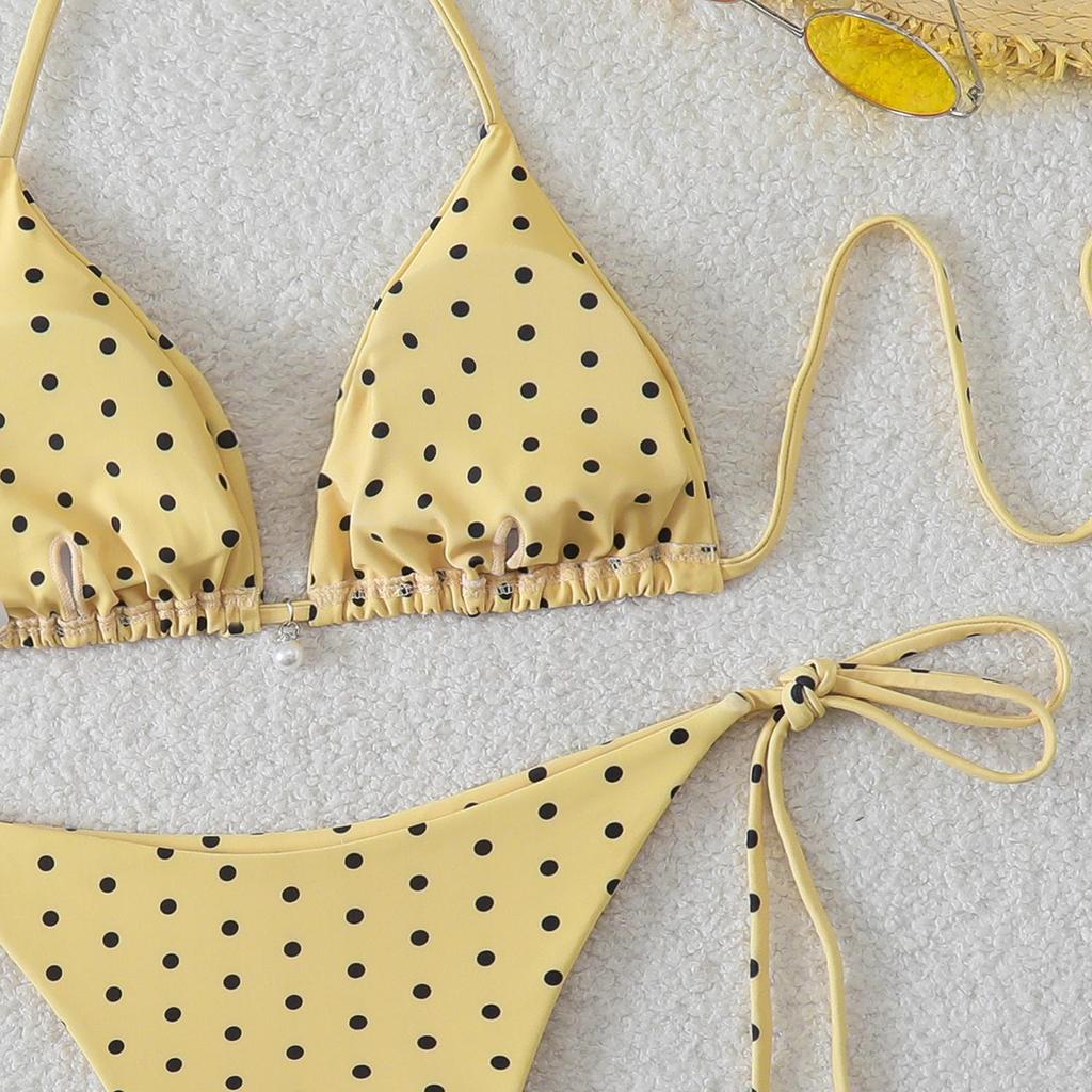 2026 Women's Sexy Polka Dot Backless Lace-up Bikini Swimsuit