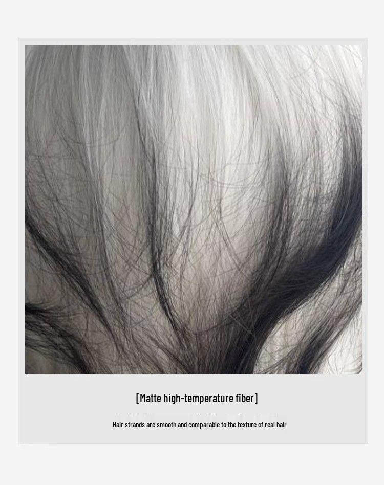 Ink In the Clouds: Black & White Gradient Long Curly Wig with Middle Part