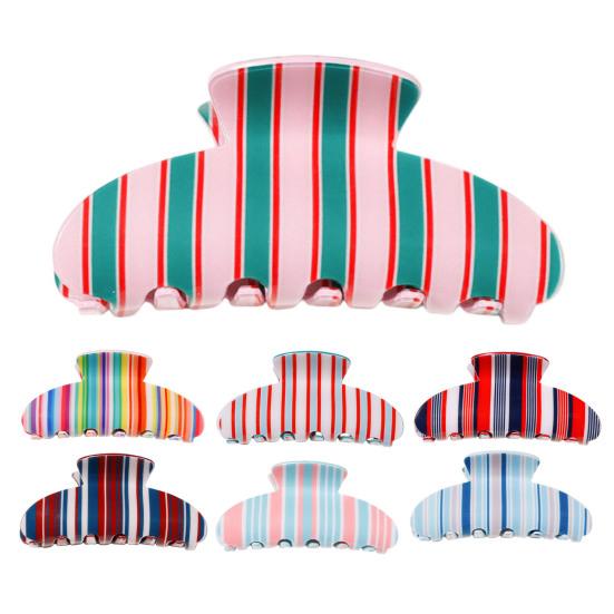 Hair Claw Colorful Striped Design Back Head Hair Clip Anti-slip Teeth Strong Grip Shower Hair Clamp Versatile Use Hair Accessory