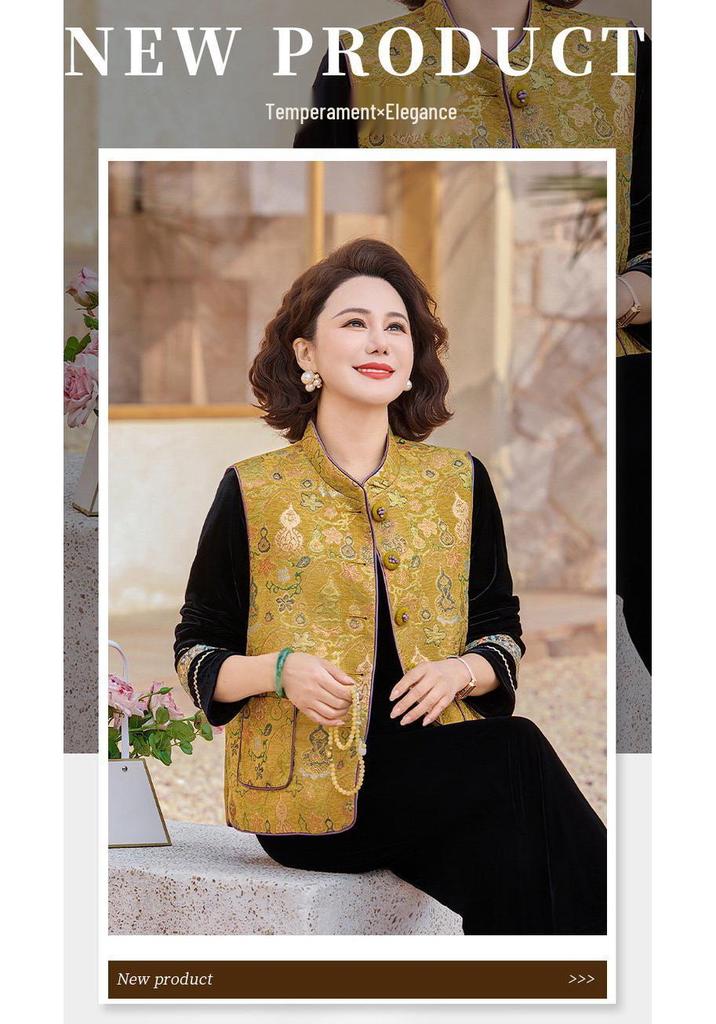 Elegant Spring/Autumn Three-Piece Tang Suit Set for Middle-Aged Women - Includes Vest, Top, and Jacket
