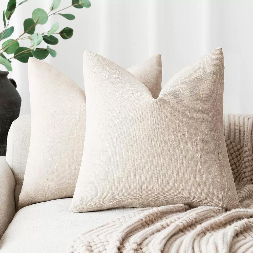 Pack of 2 Soft Textured Throw Pillow Covers Square Accent Solid Cushion Cover Cozy Farmhouse Pillow Case with Zippe for Couch