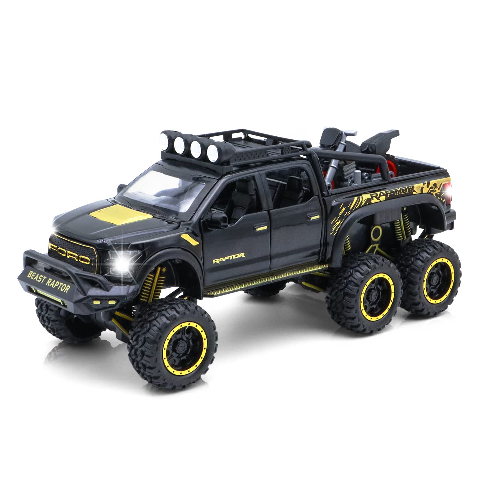 

Новый Ford Raptor F150 Simulation Alloy Pickup Off Road Детские игрушки для автомобилей 1: 24 Модель со Звуком и Светом Подарки Коллекция Орнамент чёрный