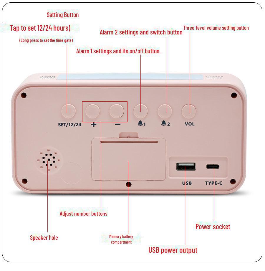 RGB Student Multifunktionell LED Väckarklocka - Färgglad Digital Ljusstark Display