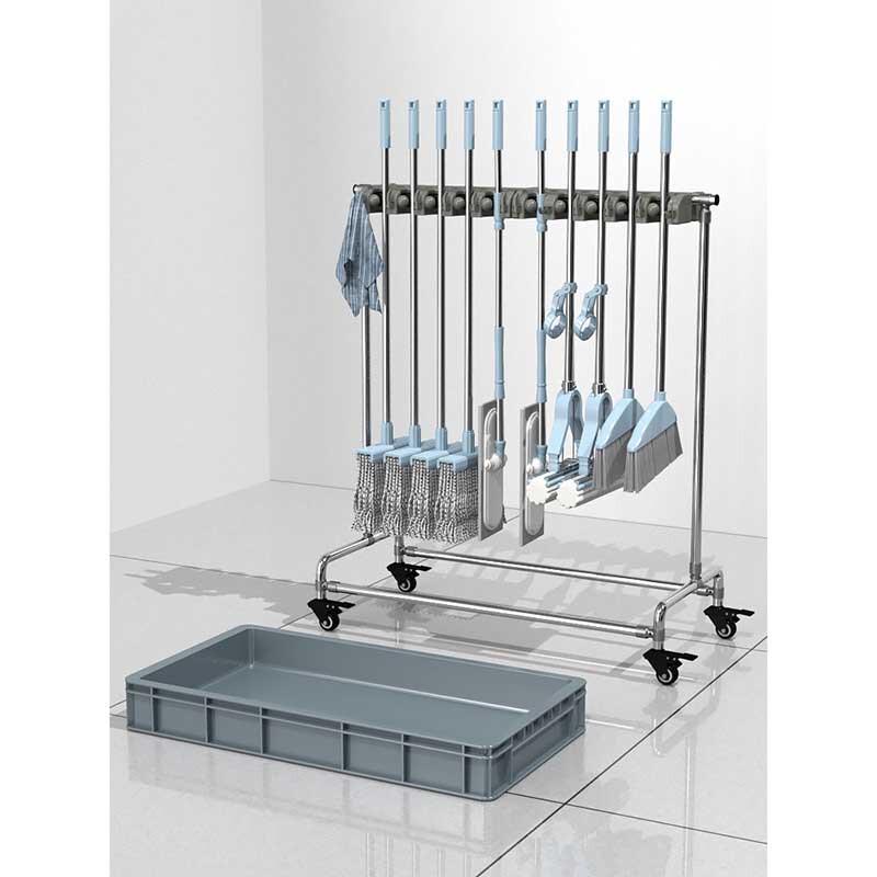 Mobile Stainless Steel Multi-Tool & Mop Holder with Sink