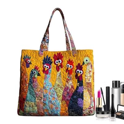 Vintage Quilted Tote Bag Lightweight 3D Printed Patterns Travel Handbag Cotton Large Capacity Shopping Bag Women Accessory
