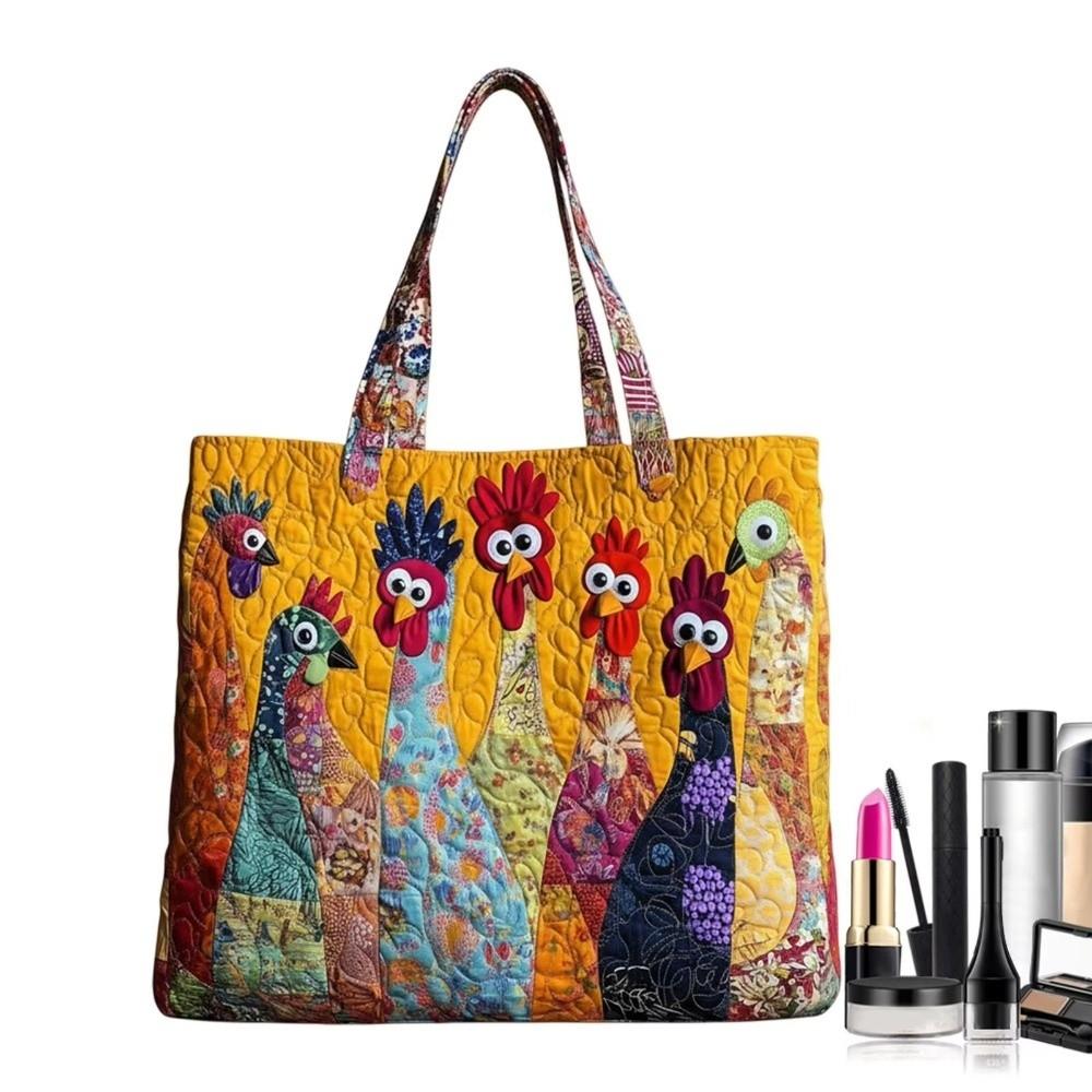 Vintage Quilted Tote Bag Lightweight 3D Printed Patterns Travel Handbag Cotton Large Capacity Shopping Bag Women Accessory