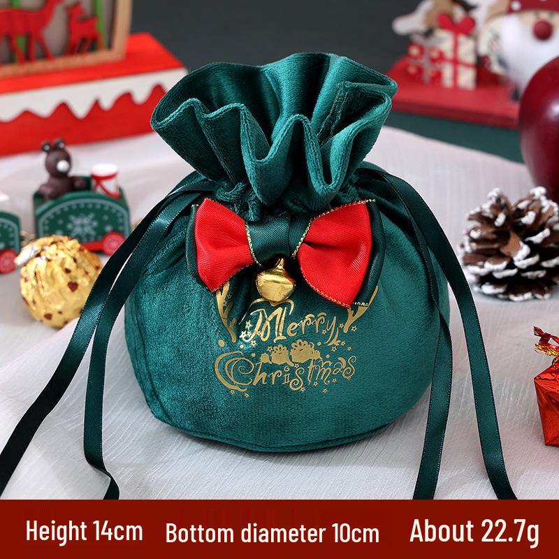 Cross-border Christmas Flannel Apple Drawstring Gift Bag with Bow - Cartoon Candy Bag for Kids