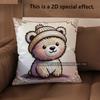 2D Cute Bear-Patterned Throw Pillow Covers Pattern Cushion Cover Suitable For Sofa Bedroom Car Pillow Cover