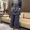 Retro Cotton and Linen Three-quarter Sleeve Suit Women's Summer  Loose Casual Embroidery Wide-leg Pants Two-piece Set