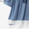 ZANZEA Women Casual Round Neck Summer Short Sleeve Lace Splice Blouse