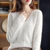 Women's Stylish V-neck Pure Wool Cardigan, Autumn/Winter Loose Knit Outerwear, Thickened Sweater Coat