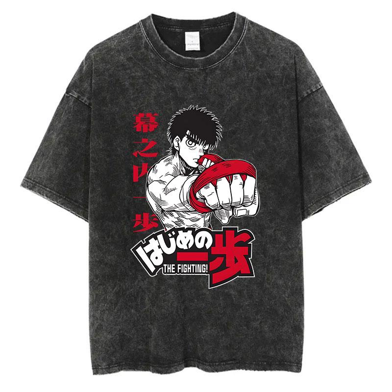 

Vintage Cotton Washed Tshirt Anime Hajime No Ippo Kamogawa Boxing Gym Loose Tshirt Mens and Womens Hip Hop Top S