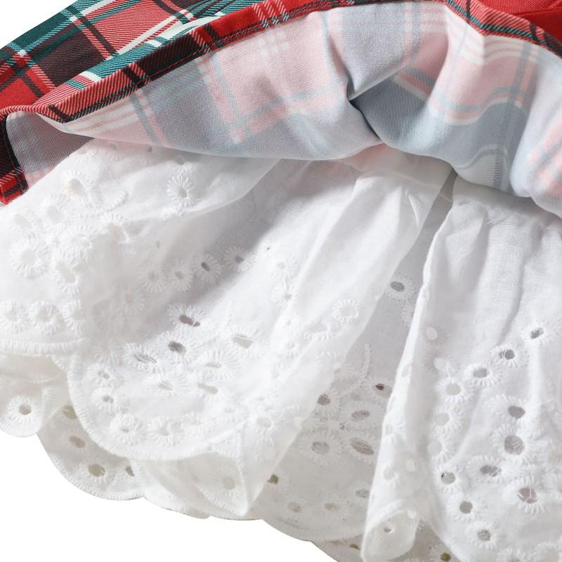 Dětské dívčí šaty bez rukávů s krajkovou mašlí vánoční kostkované šaty