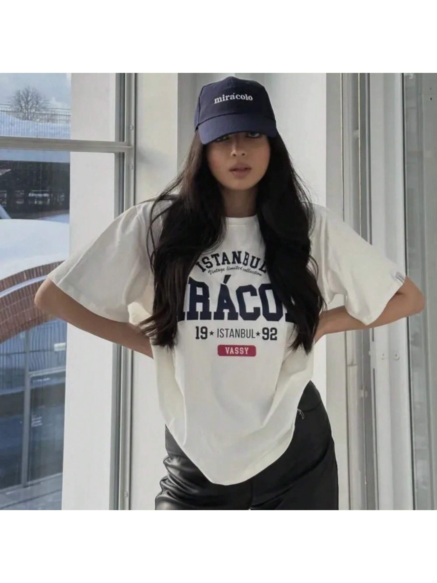 

Summer European And American Style New Lazy Loose Versatile Printed Tops Ins Style Simple And Fashionable Style Loose Version XXXXXL чёрный