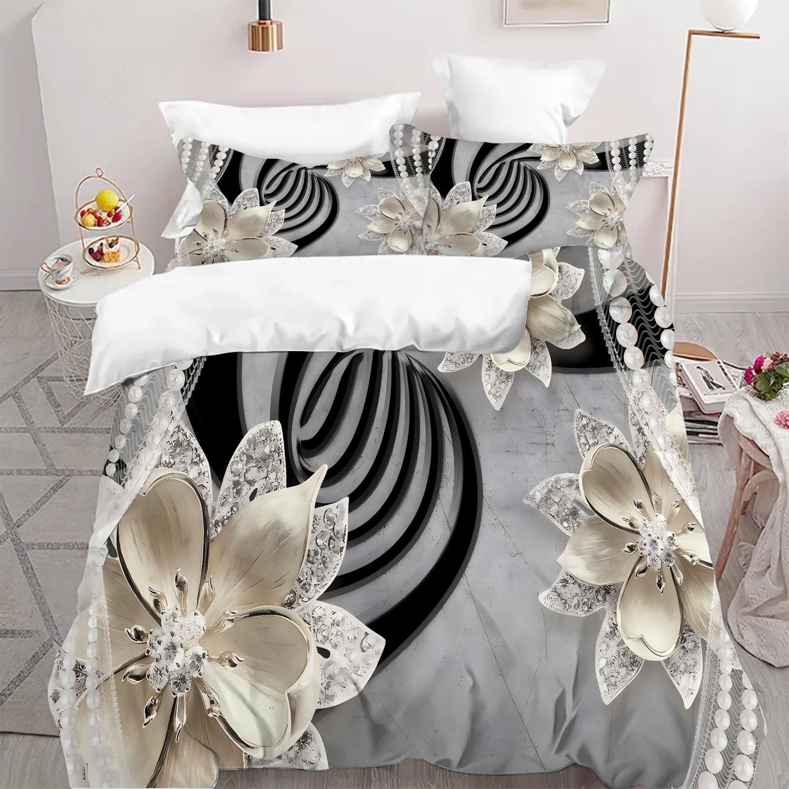 

Diamond Dream Flower Pattern 3D Printed Duvet Cover Set Abstract Art Luxury Style Quilt Cover Set Soft Comfortable Bedding Set 135x200cm 2pcs