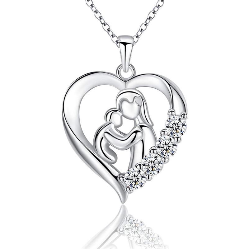 Heart Parents and children Pendant Necklace for Men and Women Hot Sale Rhinestone Shiny Choker Necklace Jewelry Accessories Gift