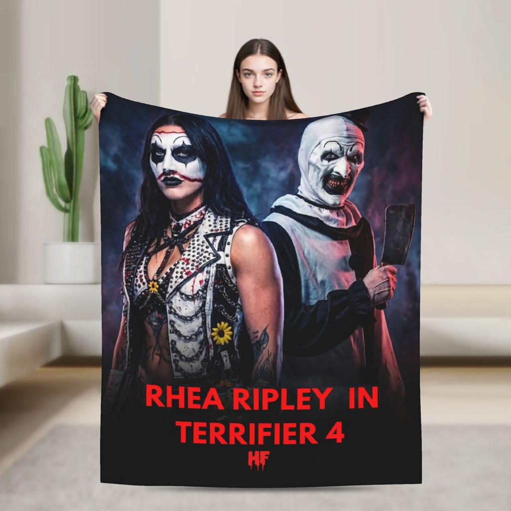 Rhea Ripley with Terrifier Art Blanket Warm Soft Pattern Plush Throw Blanket For Child Couch Chair Flannel Bedspread Bed Cover