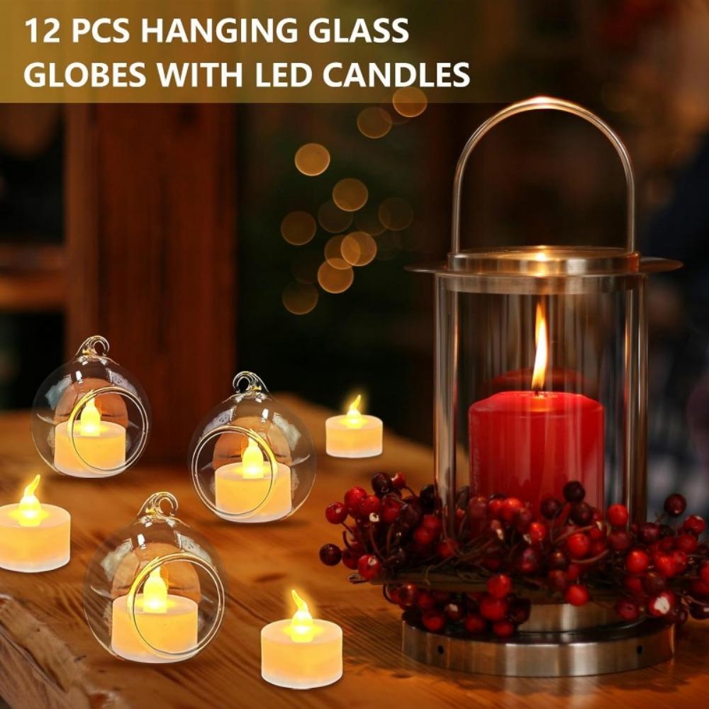 6/12Pcs Transparent Glass Candle Holder Flower Hanging Ball Vase Terrarium Tea Light Candlestick For Home Wedding Party Decor