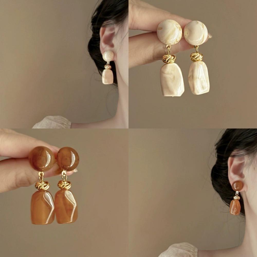 Orecchini Pendenti Geometrici Rettangolari Irregolari in Acrilico Colore Ambra Maillard Temperamento Retrò per Donna Gioielli di Design Coreano