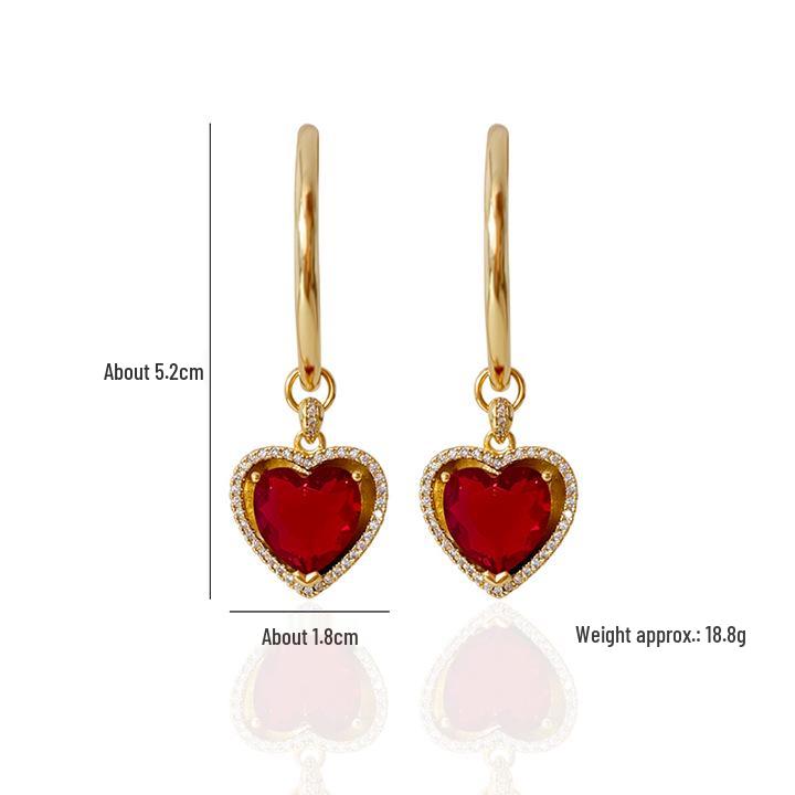 Retro Ruby and Diamond Heart Jewelry Set: Earrings, Ring, Necklace