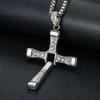 316L Stainless Steel Fast Furious Movies Actor Dominic Toretto Rhinestone Cross Gold Color Pendant Chain Necklace Men Jewelry