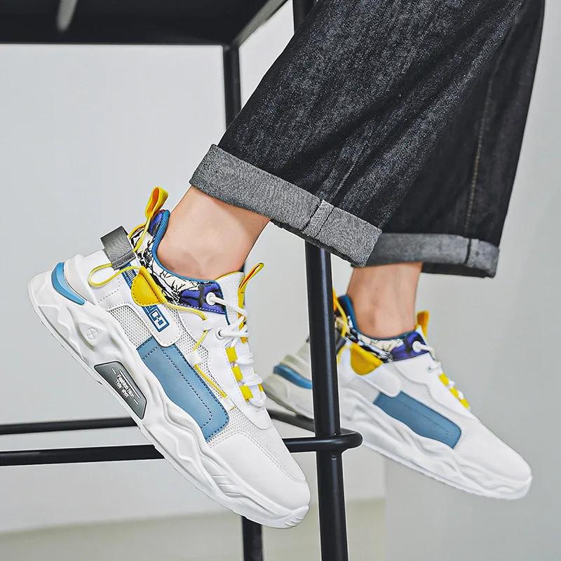 Modne męskie trampki 2024 Jesienne siateczkowe, swobodne, oddychające, modne, wygodne, sznurowane, grube, podeszwy, odpowiednie do biegania, buty męskie Zapatillas De Hombre