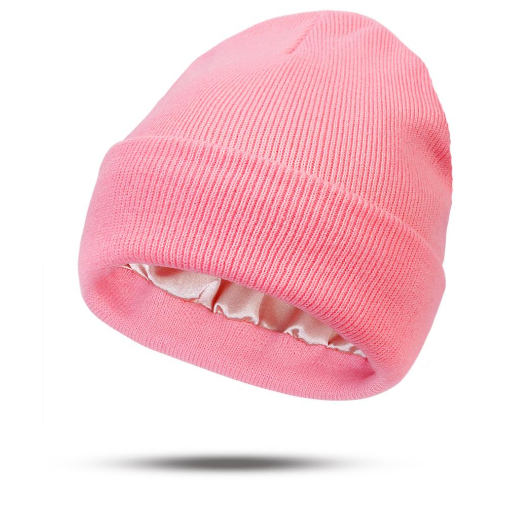 European & American Satin Brocade Winter Hat: Women's Warm Knitted Hair Protection, Acrylic Wool Blend.