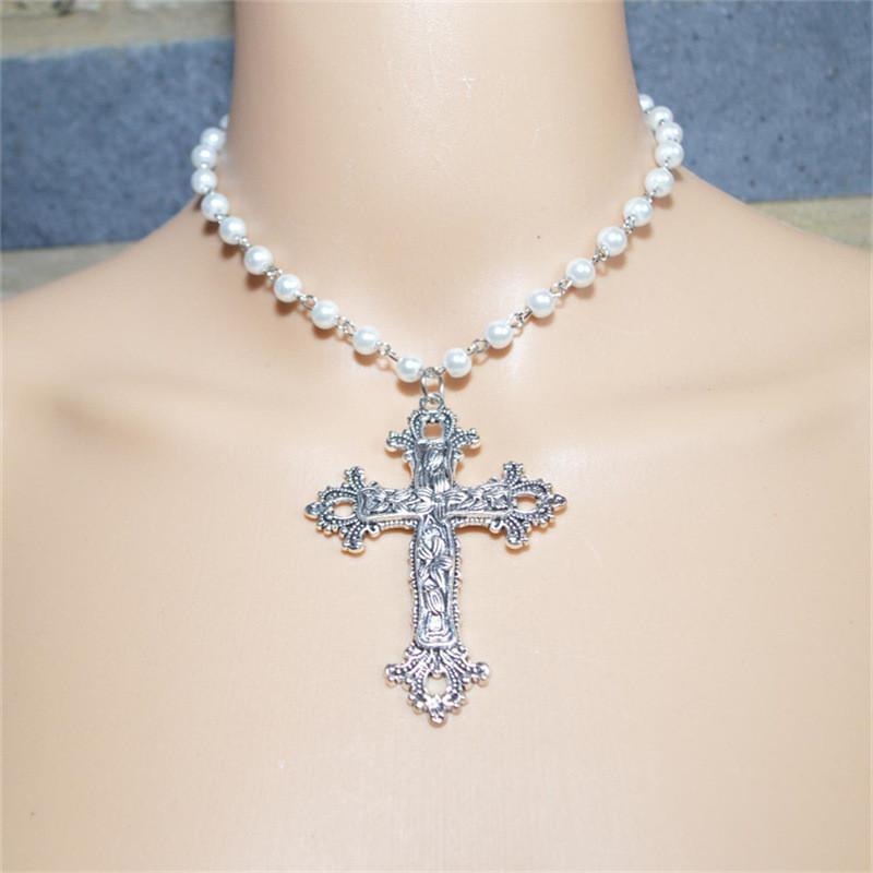 Punk Style Cross Pendant Necklace For Women With Electroplated Alloy Jewelry
