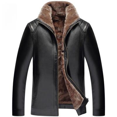 Winter Style Fur-coated Men's Business Casual PU Leather Jacket and Coat for Middle-aged and Elderly People