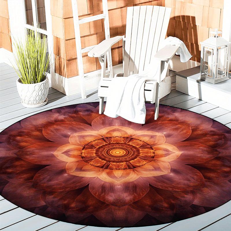 Luxury  Red Floral Pattern Round Shape Floor Mats Kitchen Hallway Runner Rug Bedroom Living Room Soft Carpet Non-slip Area Rug