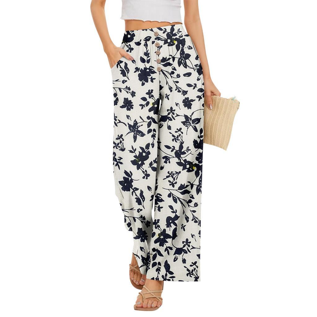 Womens High Waisted Wide Leg Pants Drawstring Palazzo Trousers with Pockets Dot Print Casual Lounge Pant